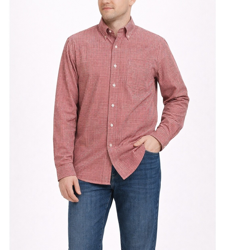 Tommy Hilfiger Men's S Red Gingham Check Button Down Shirt Long‎ Sleeve